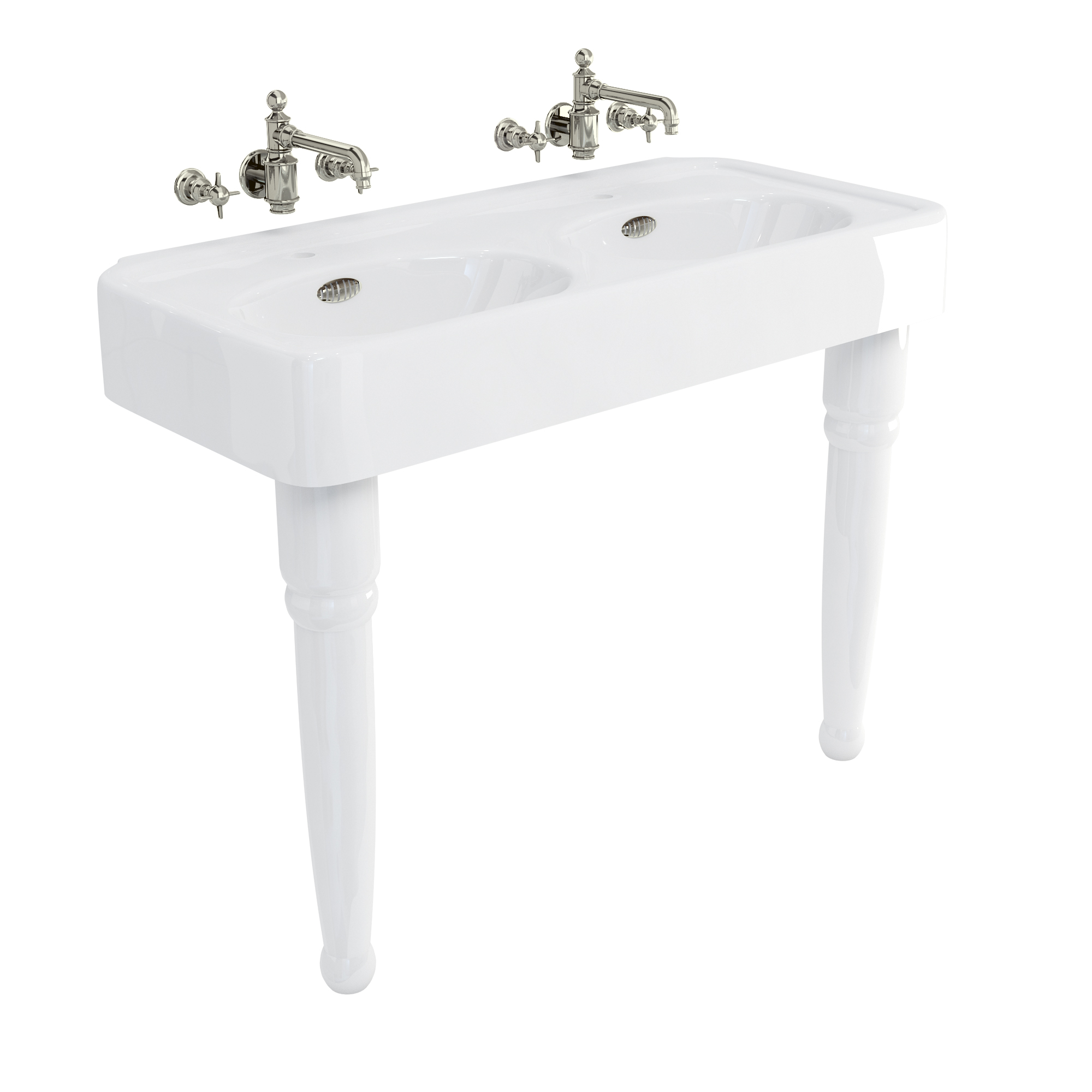 Arcade 1200mm basin with nickel overflow & ceramic console legs